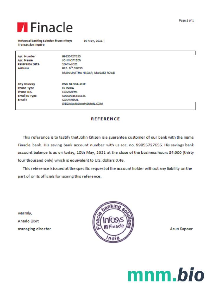 Przykład referencyjny India Finacle bank w formatach Word i PDF